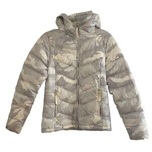 The North Face Puffer Jacket/Winter Coat~Gray/White Camo Camouflage size S Small